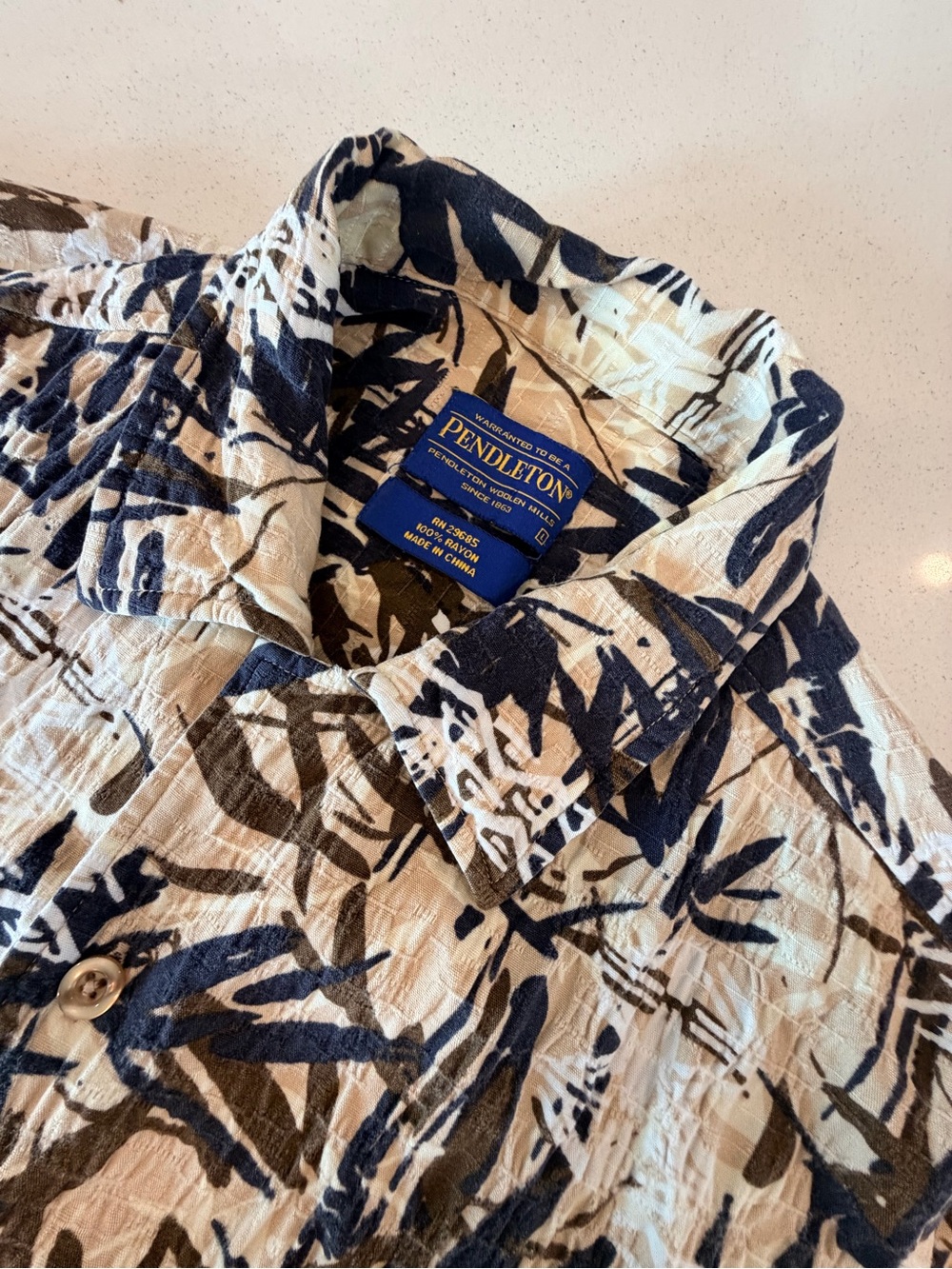 Pendleton Cream, Navy & Brown Abstract Short-Sleeve Button-Up Shirt